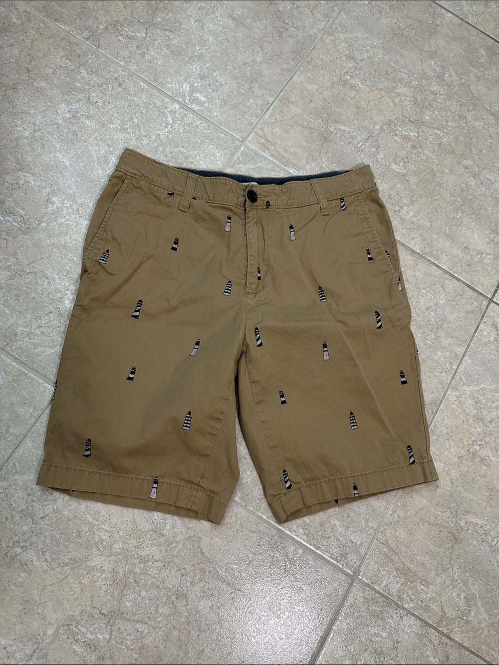 Nautica Tan Embroidered Lighthouse Flat Front Shorts